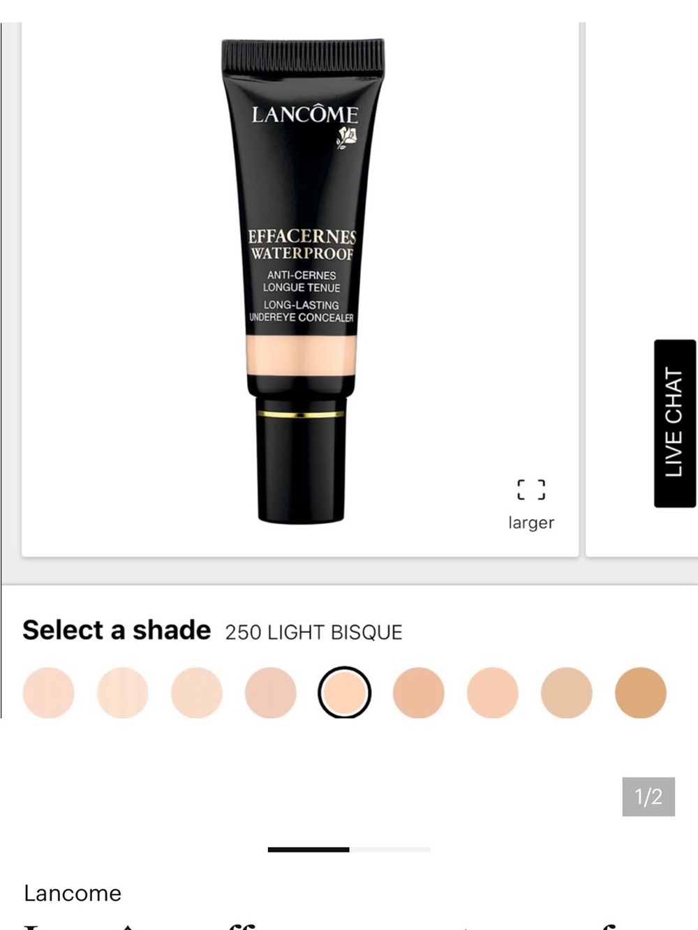 Lancôme Effacernes Waterproof Concealer Shade 250. Brand New!